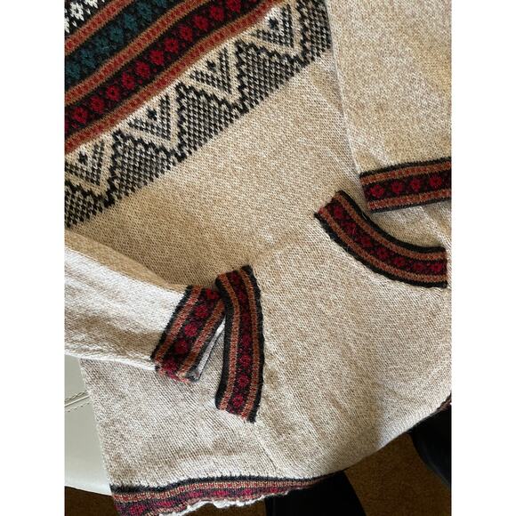 Hand Woven Alpaca Wool Tasseled Hooded Sweater Large - Picture 3 of 7